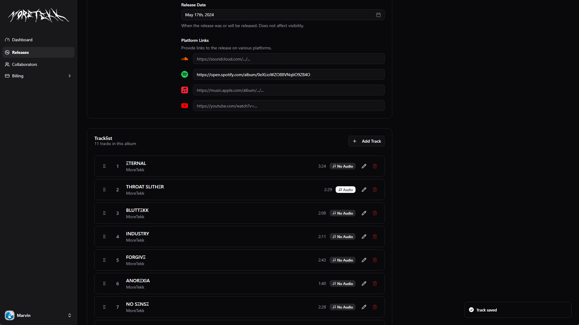 Filled Album Form Example